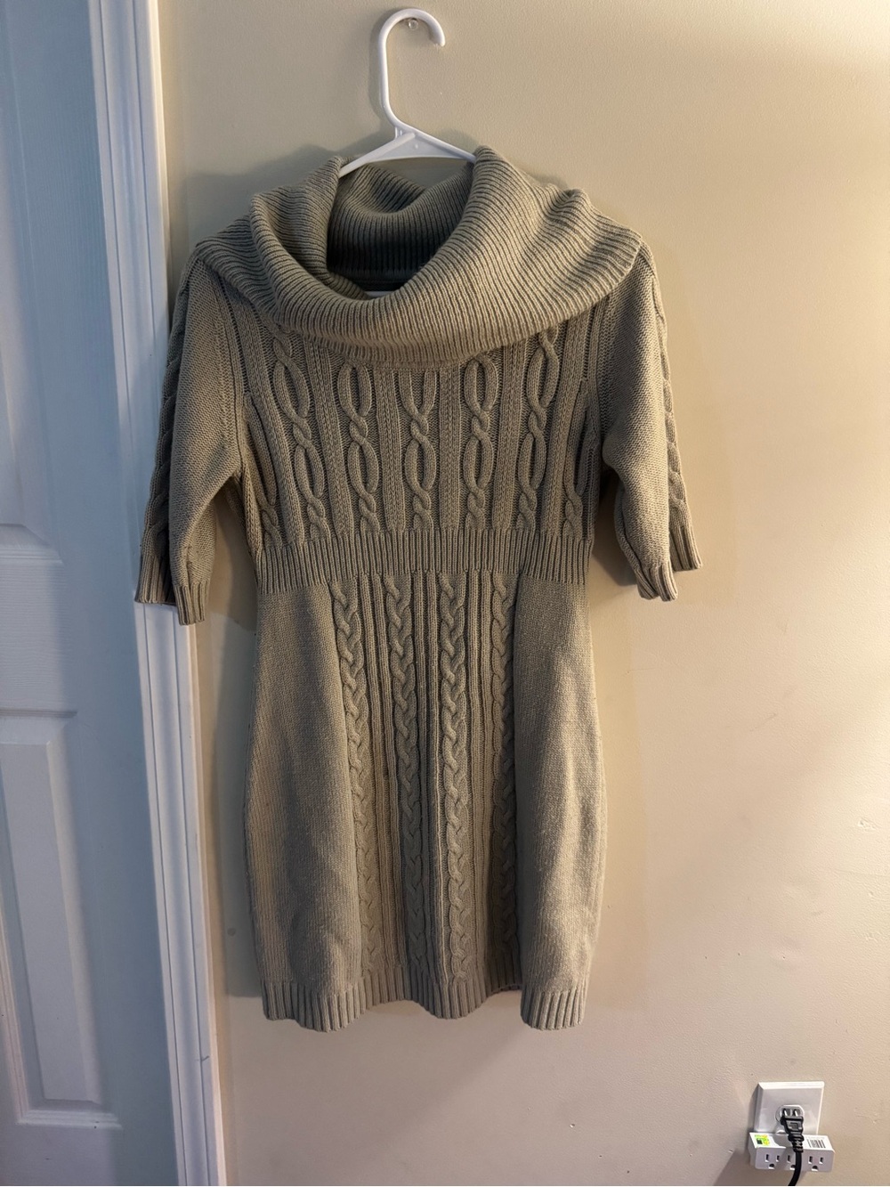 Apostrophe Cable Knit Cowl Neck Sweater Dress - Cream